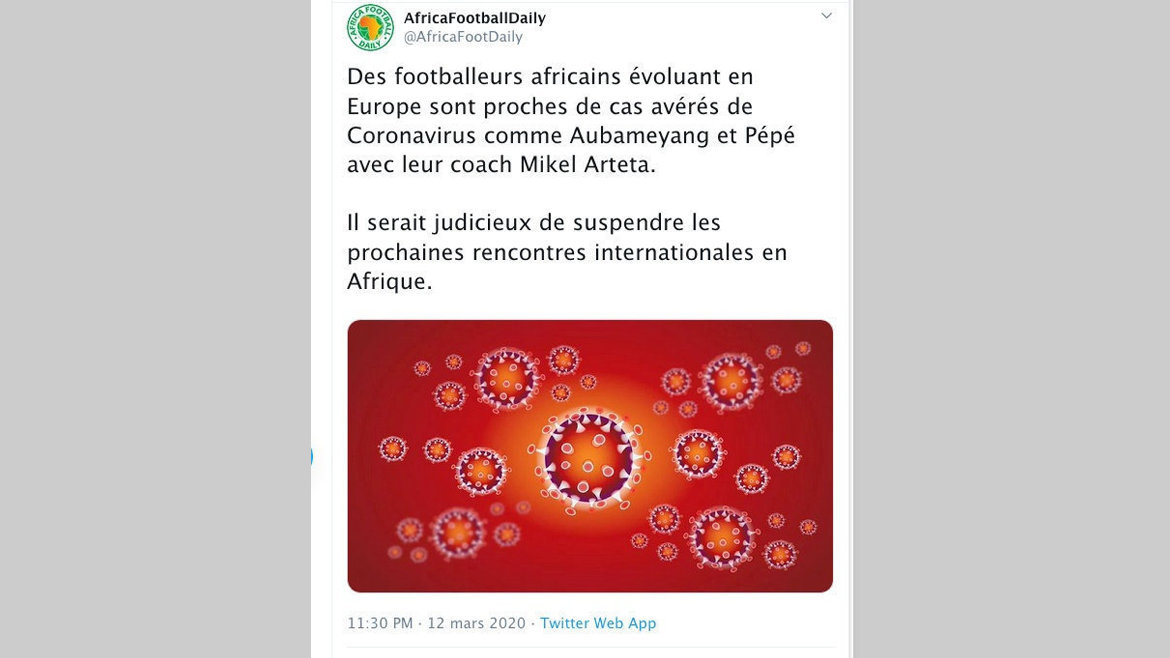 Coronavirus : "Je ne sais pas qui véhicule, et dans quel but, cette information relative à Aubameyang''